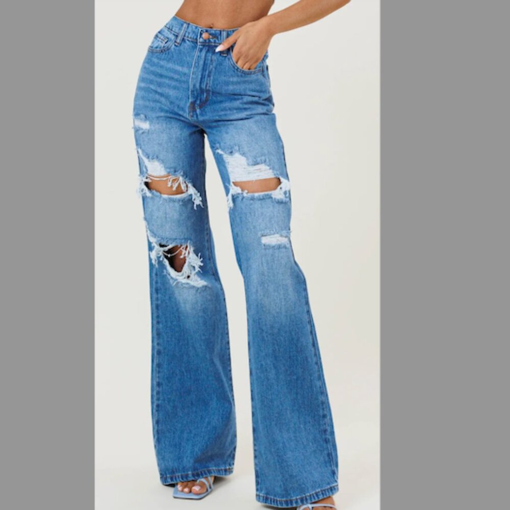 High Waist Ripped Denim Jeans NWT! NEW